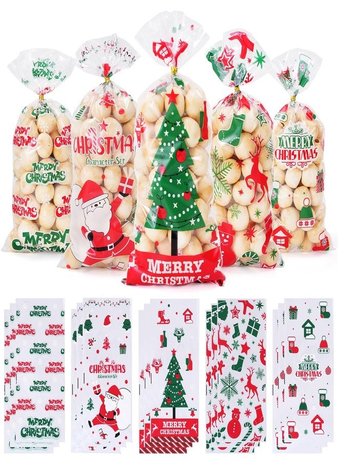 BBPOOL Christmas Treat Bags, 150pcs Cellophane Cookies Candy Goody Bags with Twist Ties for Christmas Party Supplies - Image 1